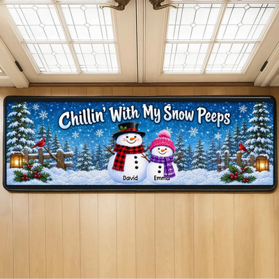 Chillin' With My Snow Peeps - Personalized Snowman Family Runner Rug