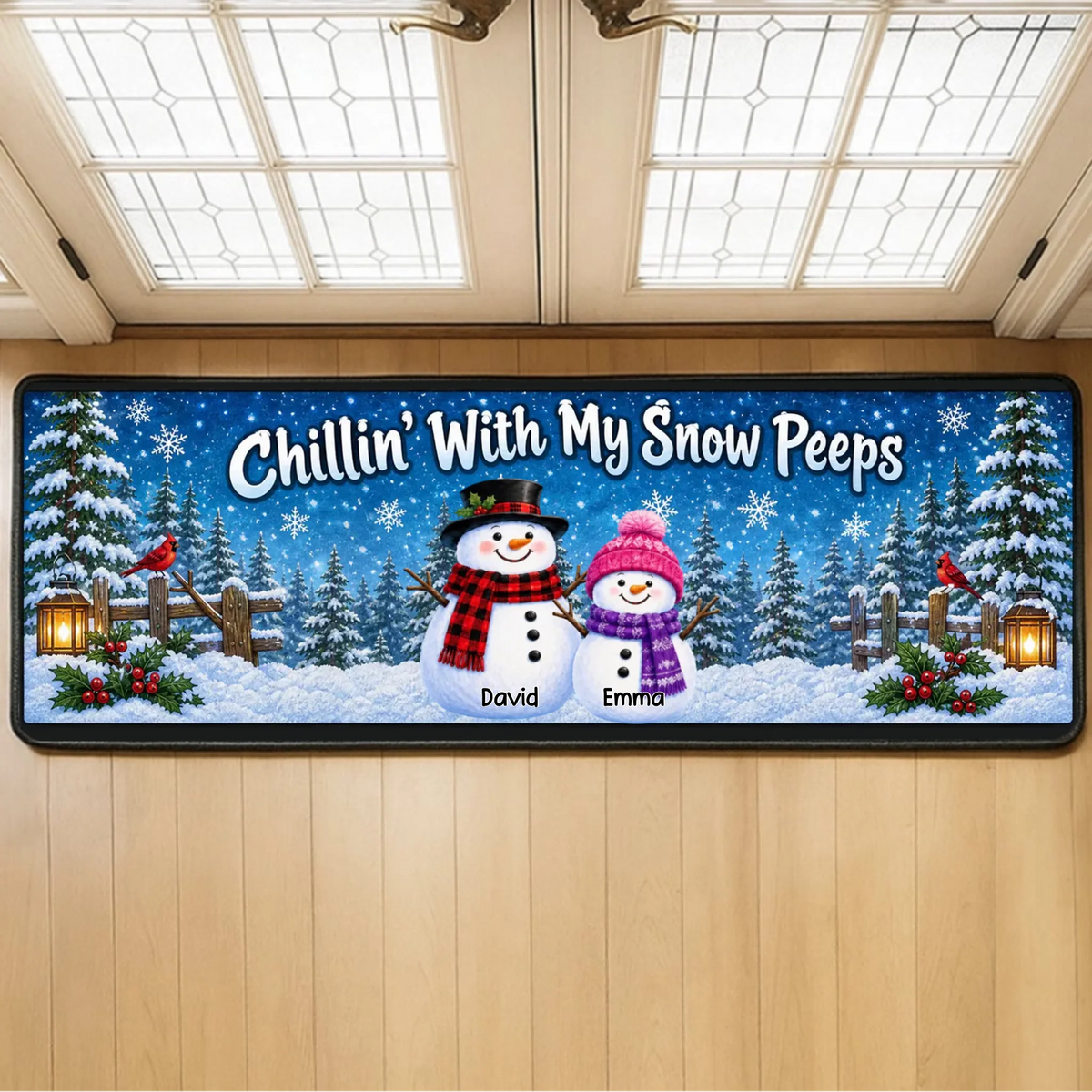Chillin' With My Snow Peeps - Personalized Snowman Family Runner Rug