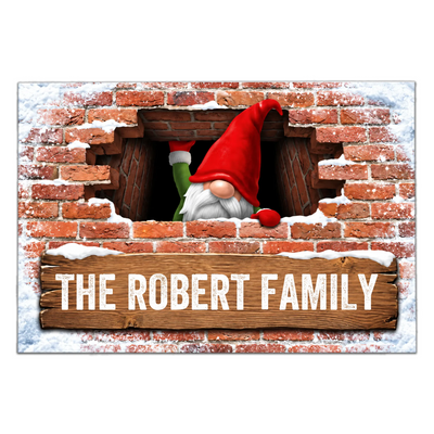 Personalized Family Name Border Gnome For The Holidays Doormat