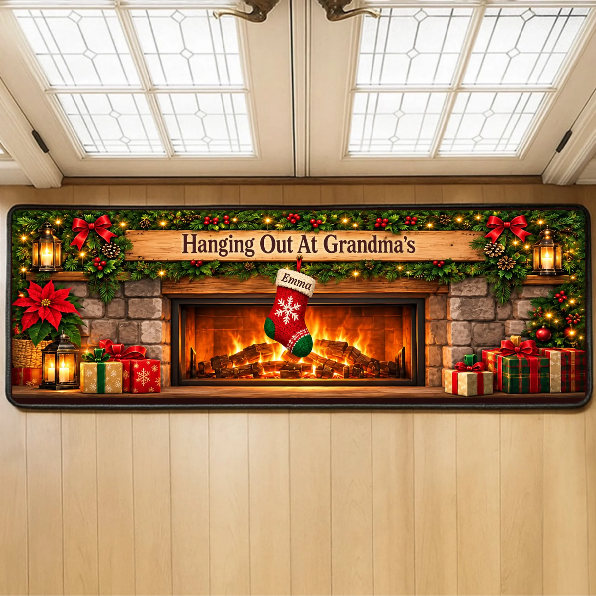 Personalized Stocking Mantel Runner Rug