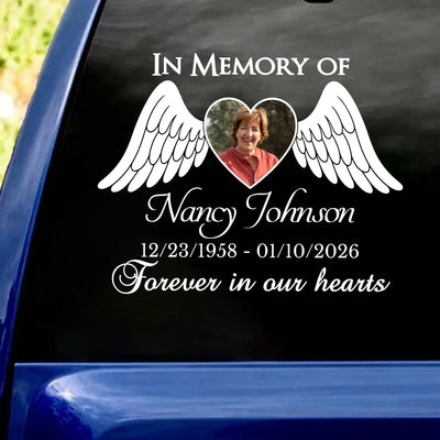 Forever in Our Hearts, Forever Beside Us on Every Journey - Personalized Decal, Memorial Car Decal, Remembrance Gift
