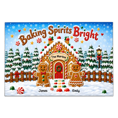 Gingerbread Family Baking Scene - Personalized Doormat For This Christmas