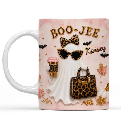 My Boo Jee Mug - Personalized Mug, Leopard Ghost Coffee Mug, Trendy Boujee Fall Gift, Custom Name Leopard