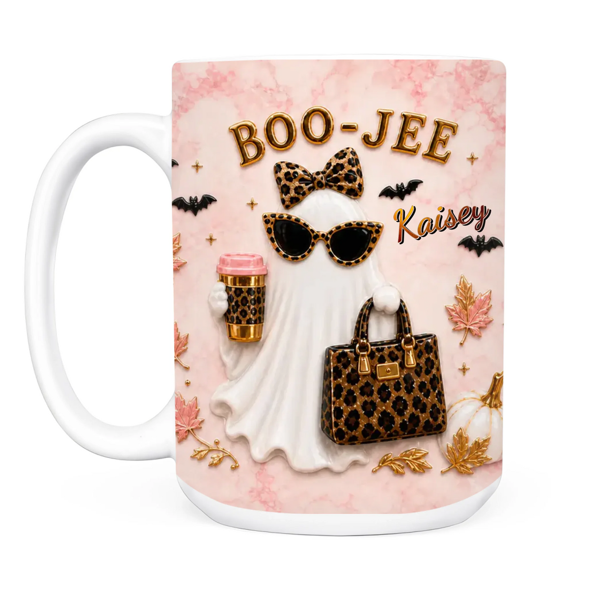My Boo Jee Mug - Personalized Mug, Leopard Ghost Coffee Mug, Trendy Boujee Fall Gift, Custom Name Leopard