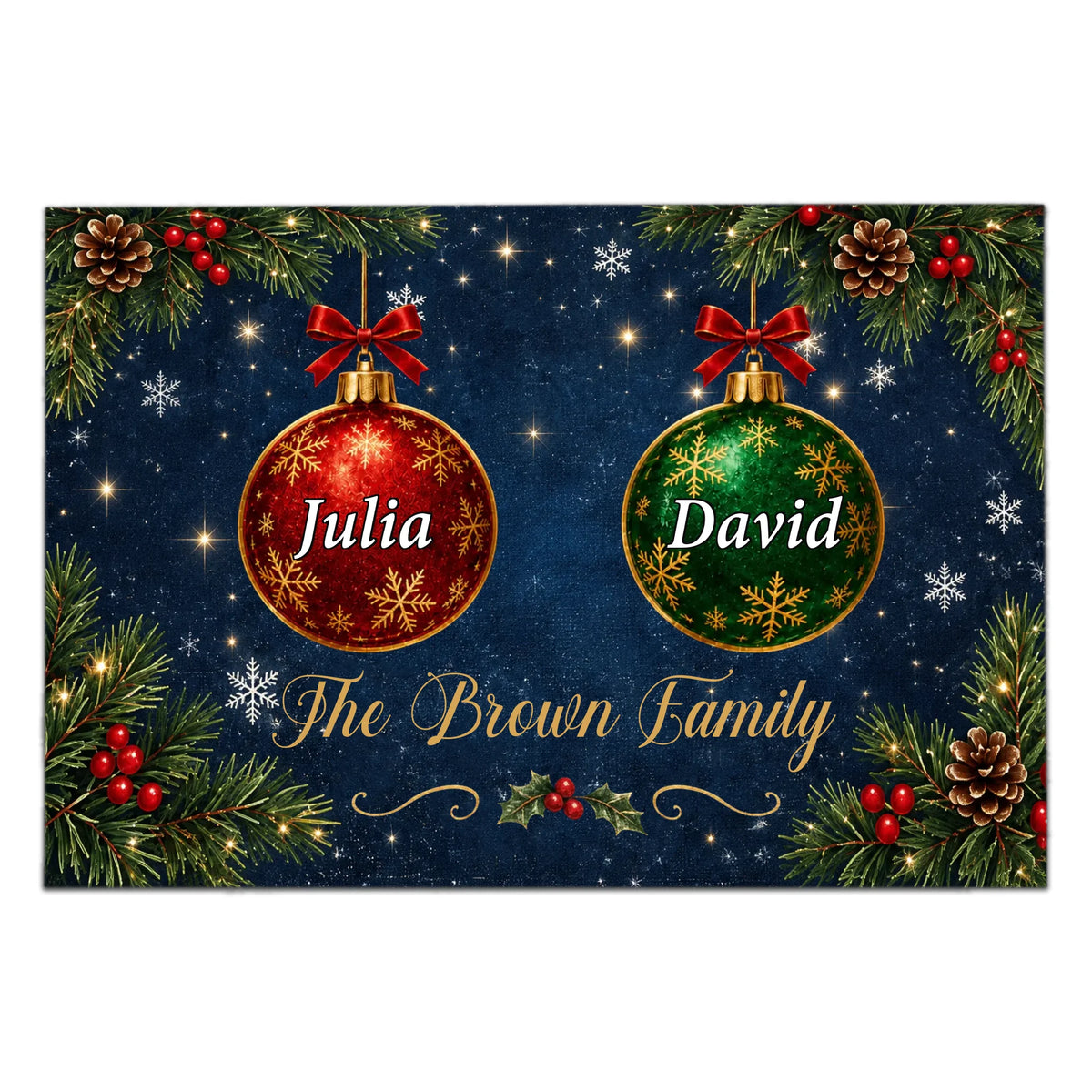 Christmas Ornaments Interlocking Family - Personalized Doormat, Custom Family Name Christmas Doormat
