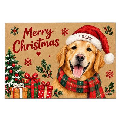 Because The Best Holiday Memories Always Include a Little Fur & Love - Personalized Doormat, Holiday Pet Doormat With Custom Portrait