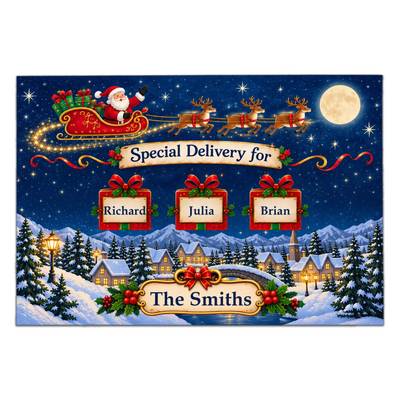 Santa's Sleigh Delivery - Personalized Doormat, Christmas Home Decor, Santa's Sleigh Doormat