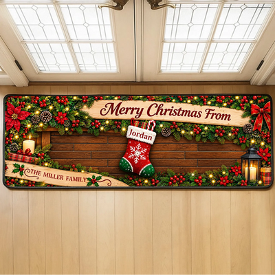 Merry Christmas From The Ones Who Make Our House A Home - Personalized Runner Rug, Christmas Stockings Holiday Rug, Gift For Family