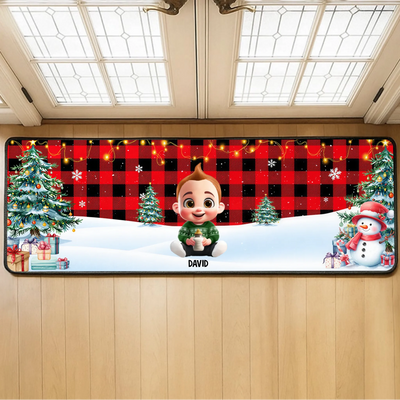 Personalized Family Cartoon Christmas Runner Rug
