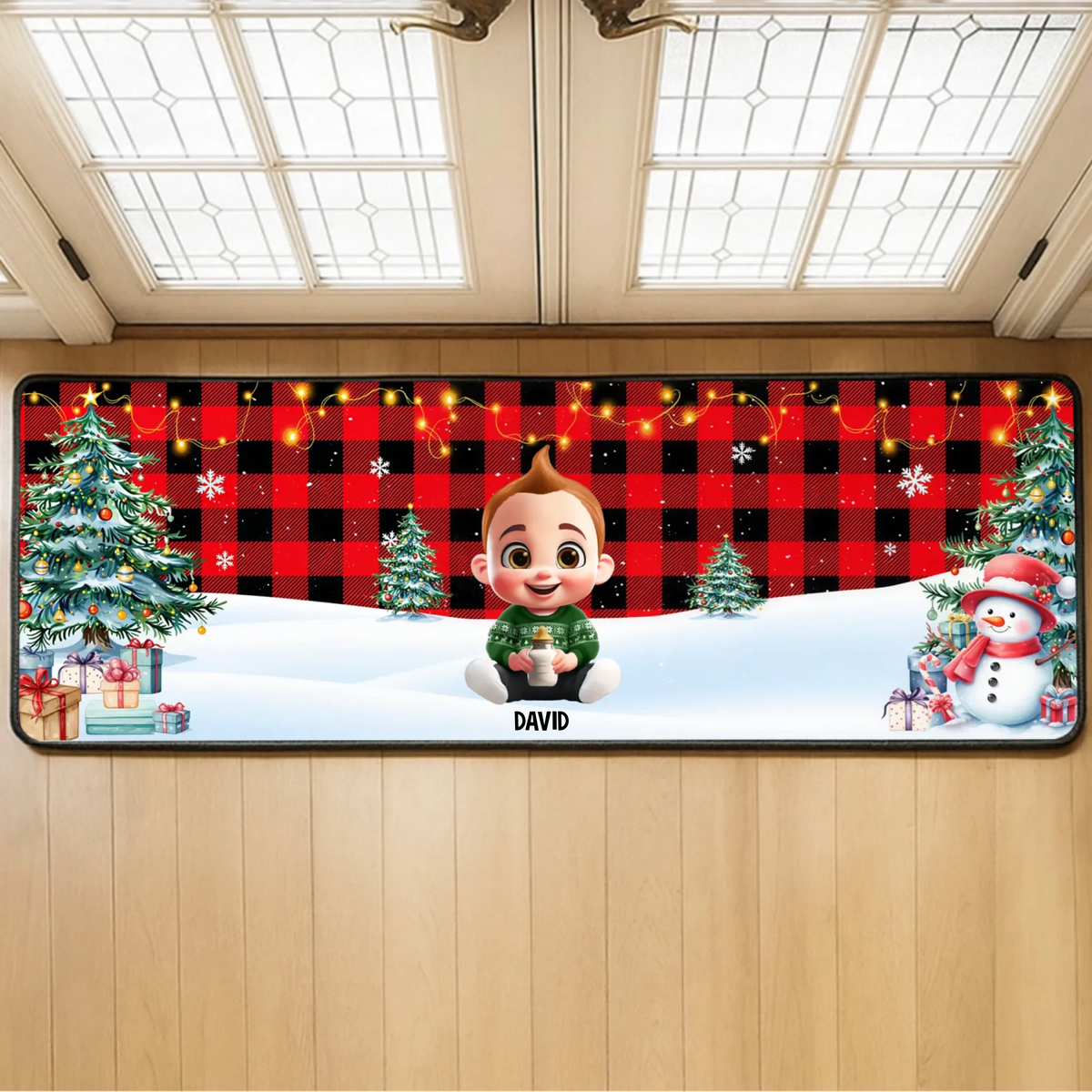 Personalized Family Cartoon Christmas Runner Rug