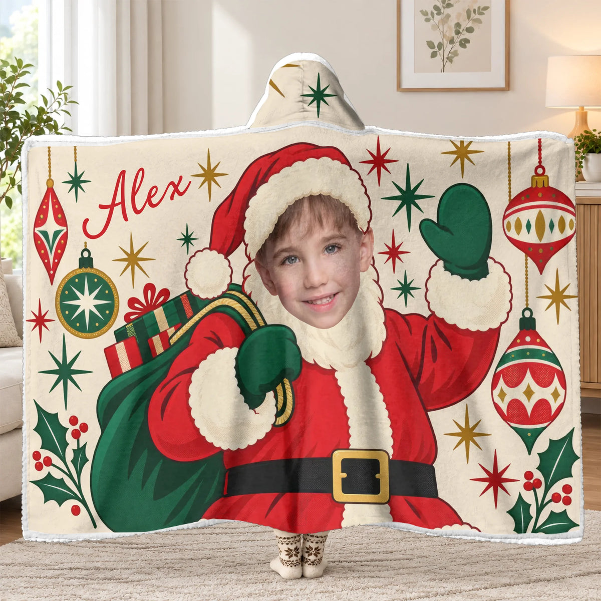 Making Christmas Extra Special - Personalized Hooded Blanket, Custom Santa Face &amp; Name, Cozy Holiday Gift