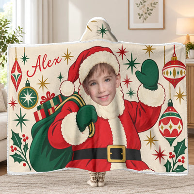 Making Christmas Extra Special - Personalized Hooded Blanket, Custom Santa Face & Name, Cozy Holiday Gift