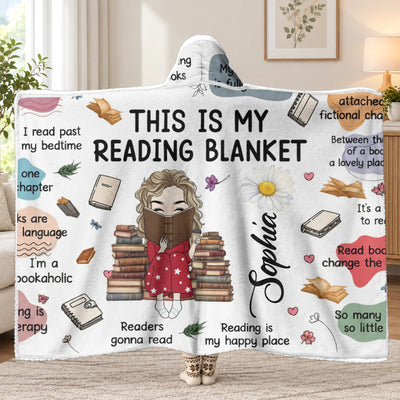 This Is My Reading Blanket - Personalized Hooded Blanket, Custom Name And Birth Month Flower Blanket, Gift For Reading Lovers