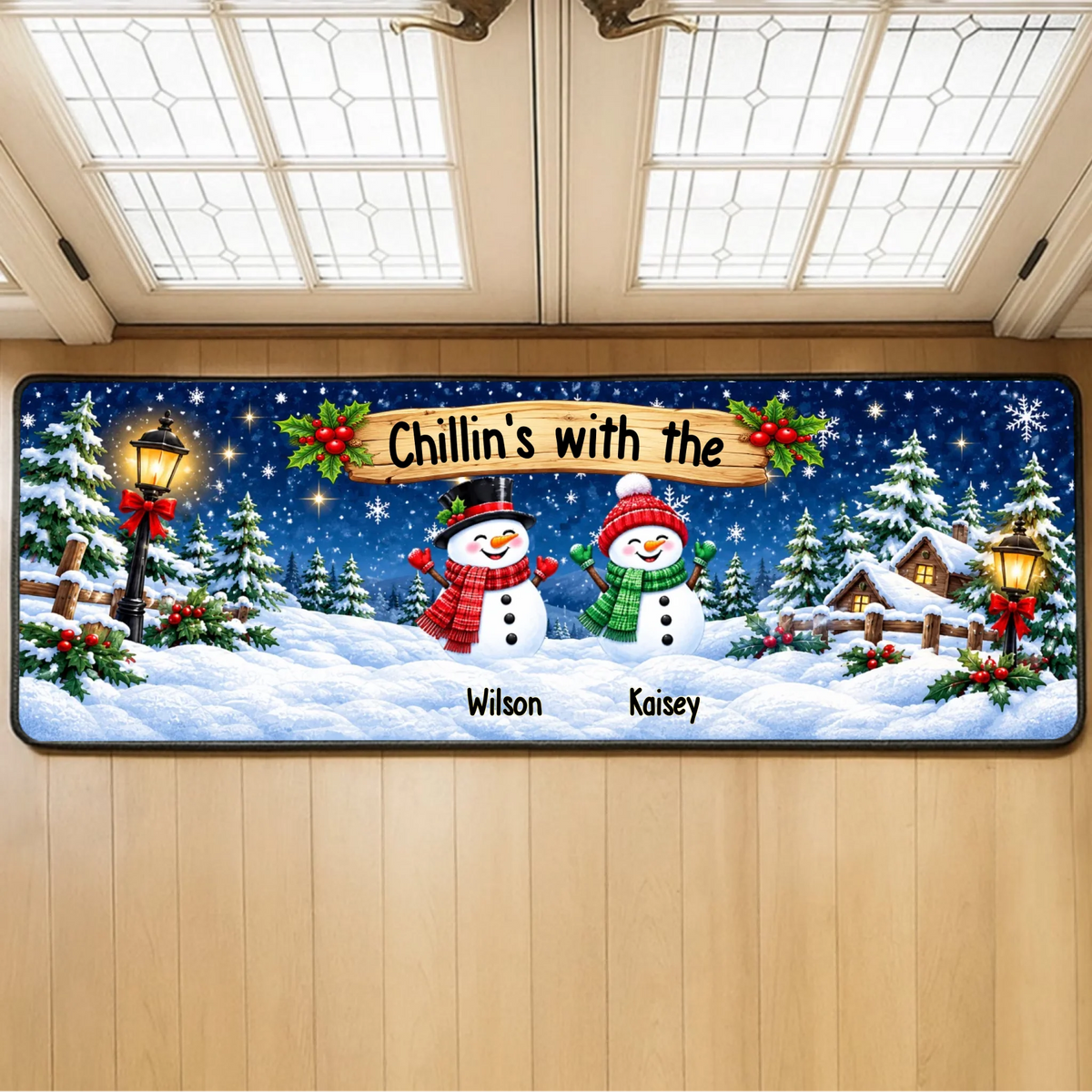 Personalized Snowman Family Holiday Runner Rug