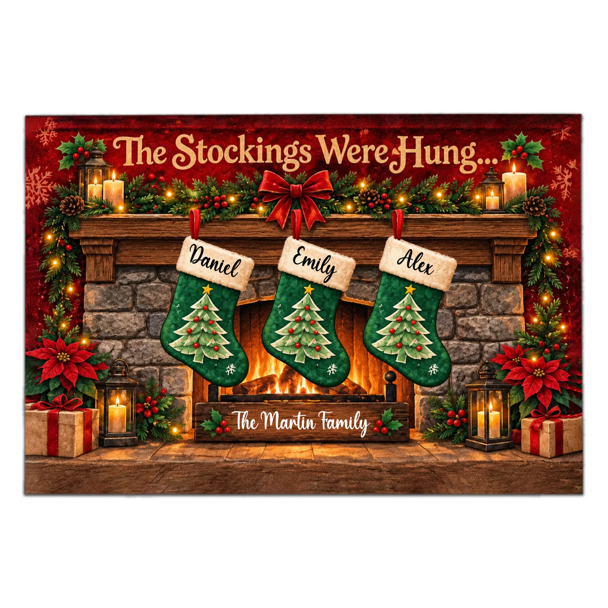 Family Christmas Stockings - Personalized Doormat, Custom Name Christmas Doormat, Christmas Home Decor