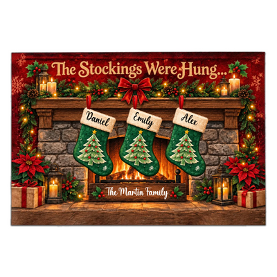 Family Christmas Stockings - Personalized Doormat, Custom Name Christmas Doormat, Christmas Home Decor