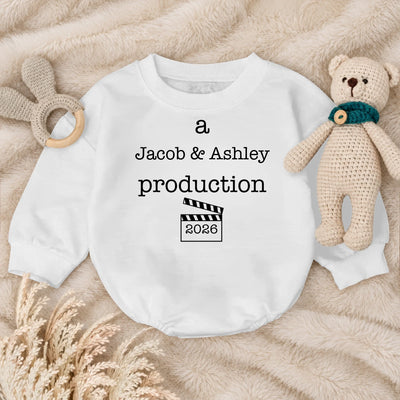 A Mom & Dad Production - Personalized Baby Romper Sweatshirt-2 Side Print, Gift For Parents, Baby Onesie With Custom Parents’ Name