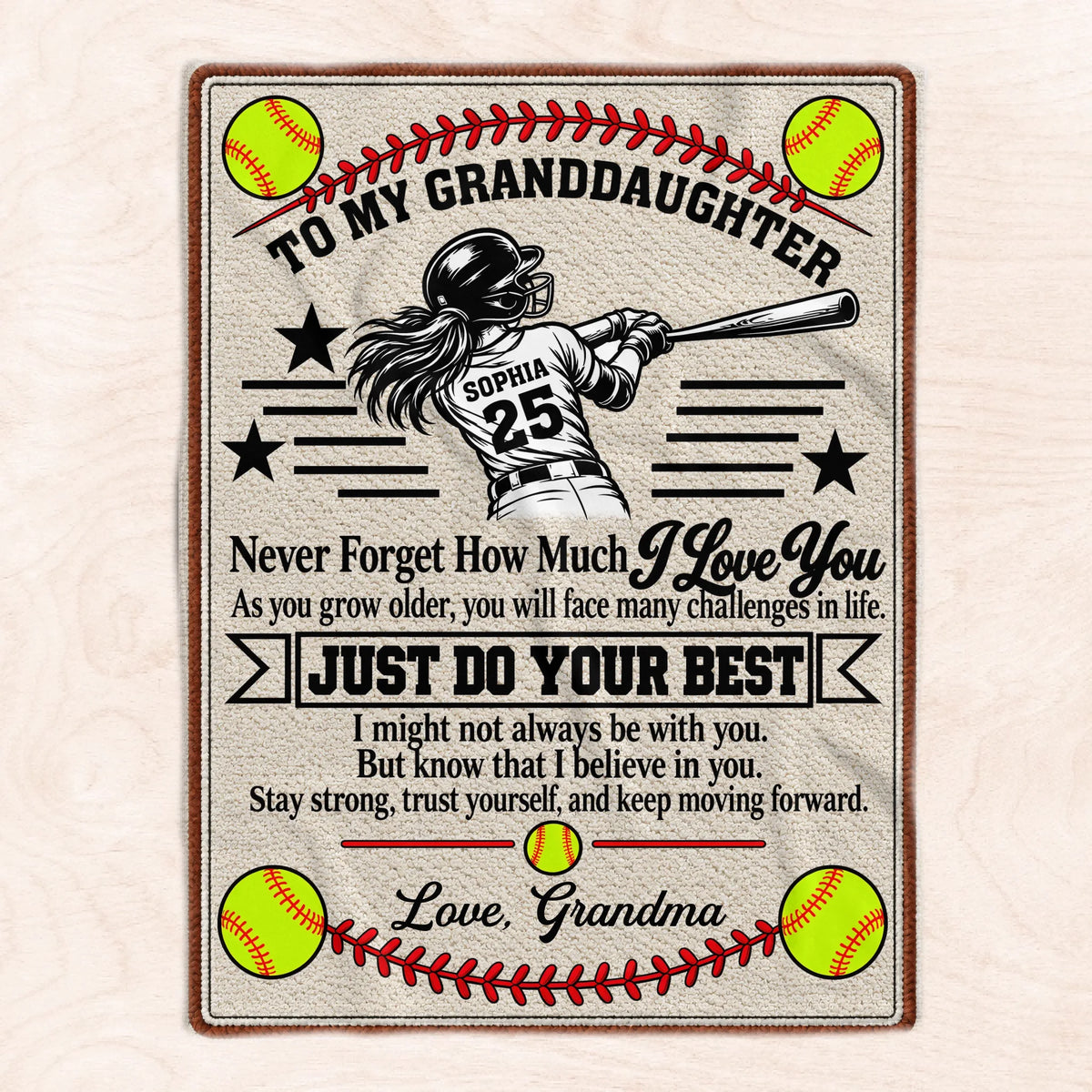 To My Granddaughter Softball - Personalized Blanket, Gift For Granddaughter, Softball Lovers Gift
