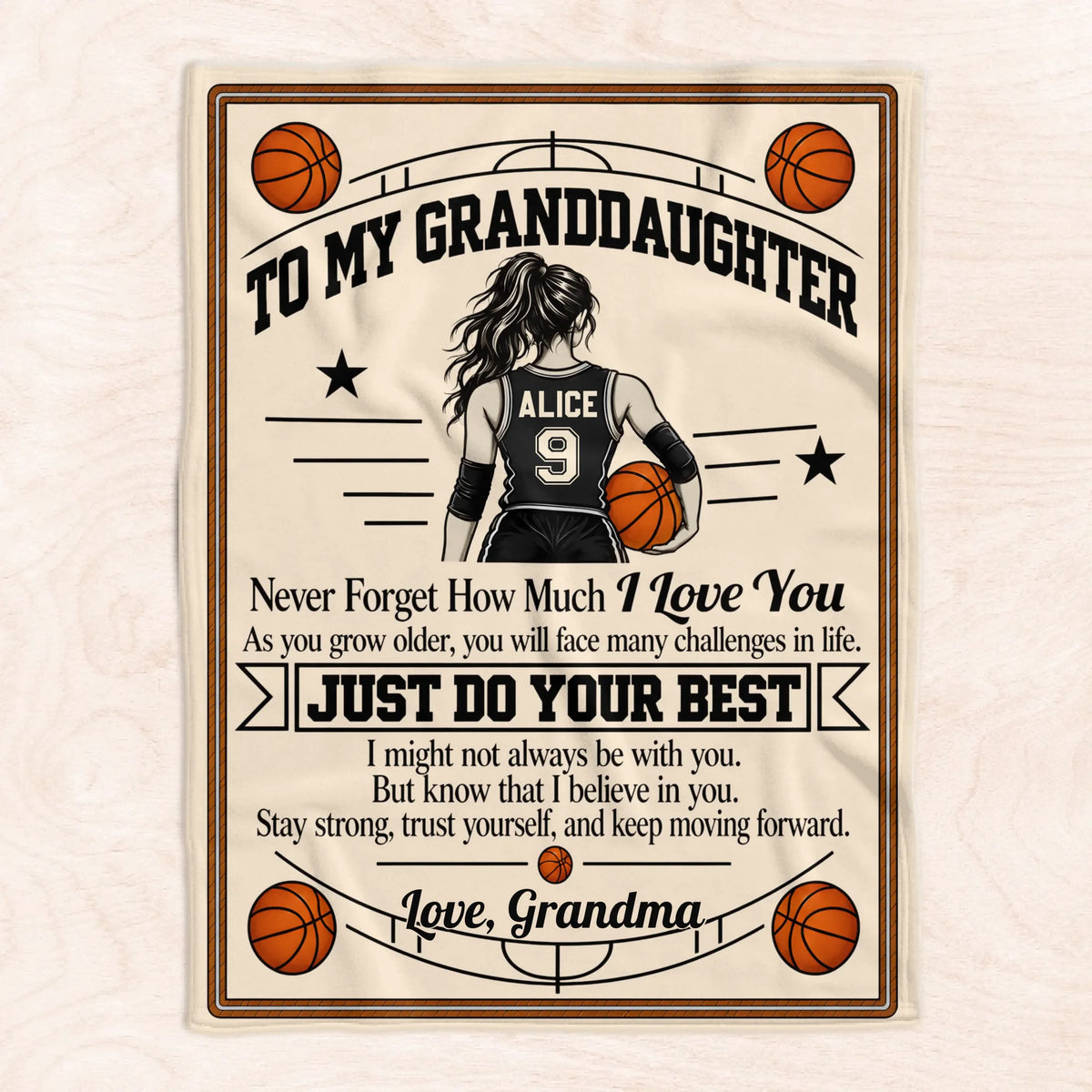 Just Do Your Best - Personalized Blanket, Custom Name And Number Basketball Blanket, Gift For Granddaughter