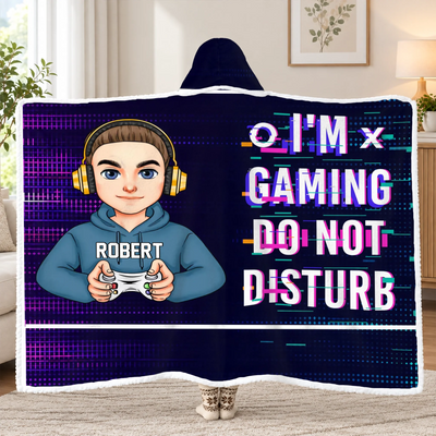 Gaming Time - Personalized Wearable Hooded Blanket, Custom Name , Video Game Lover Blanket, Gift for Gamer