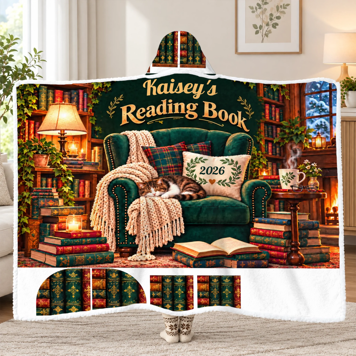 Mom's Reading Nook - Personalized Hooded Blanket, Gift For Book Lovers