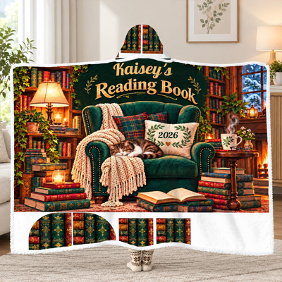 Mom's Reading Nook - Personalized Hooded Blanket, Gift For Book Lovers