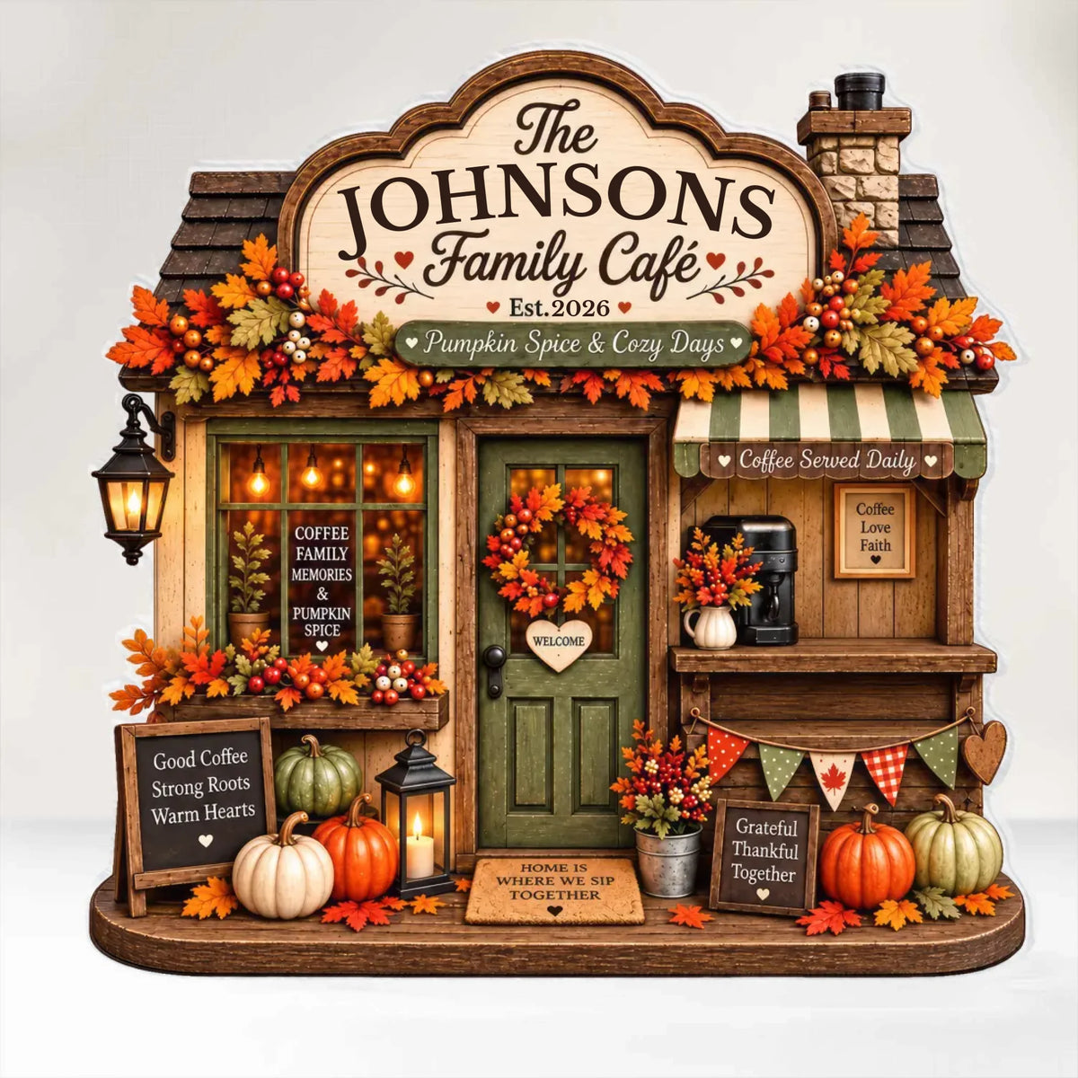 Autumn Family Cafe - Personalized Acrylic Plaque, Thanksgiving Family Gift, Fall Home Decor
