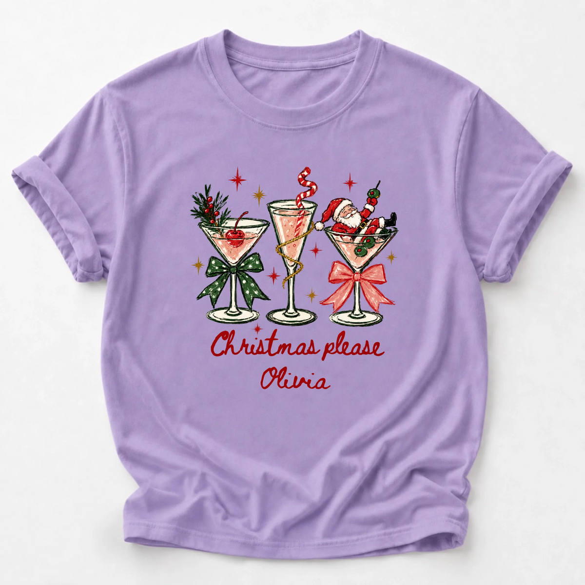 Christmas Please- Personalized Colors Shirt, Christmas Cocktail Tee, Santa Martini Coquette Holiday - 2