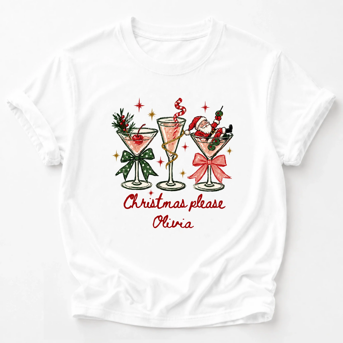 Christmas Please- Personalized Colors Shirt, Christmas Cocktail Tee, Santa Martini Coquette Holiday