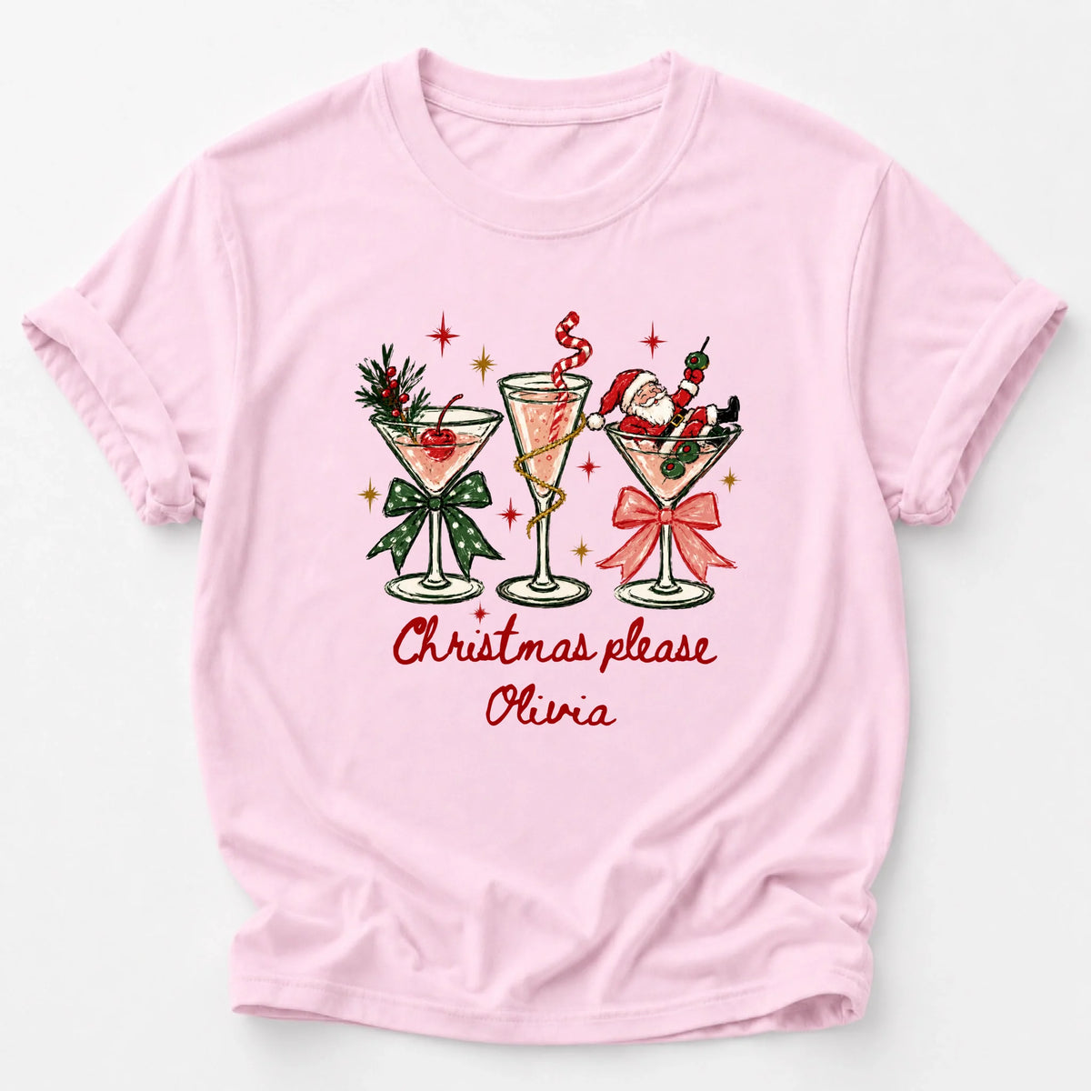 Christmas Please- Personalized Colors Shirt, Christmas Cocktail Tee, Santa Martini Coquette Holiday - 4