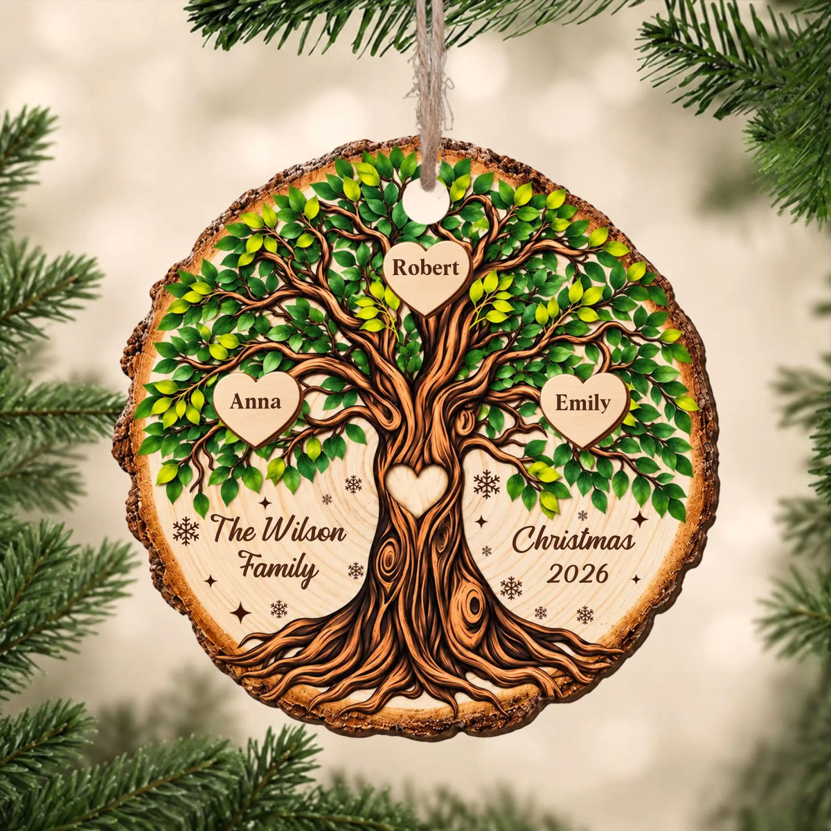 Family Tree- Personalized Wooden Ornament, Family Christmas Gift