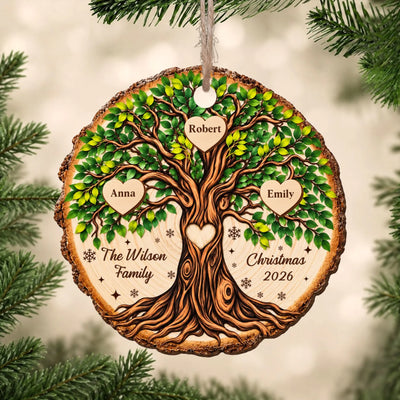 Family Tree- Personalized Wooden Ornament, Family Christmas Gift