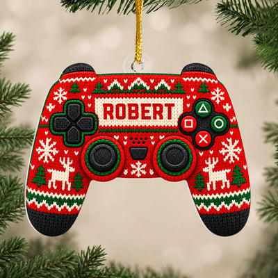 Ugly Sweater Pattern Gaming Controller- Personalized Ornament, Game Lovers Gift