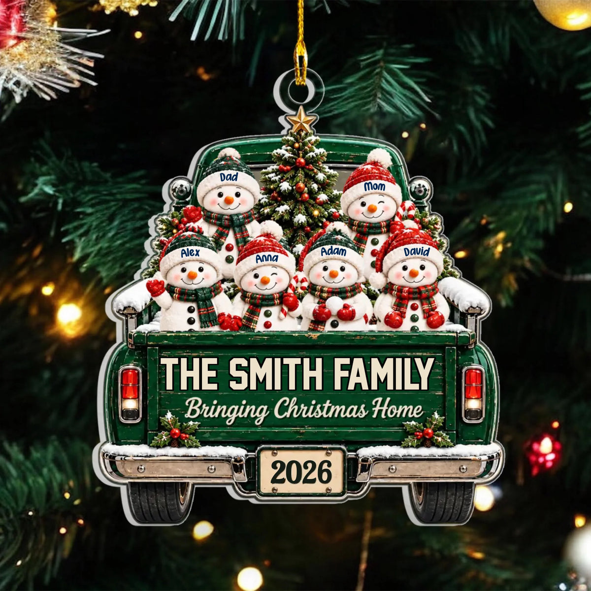 Bringing Christmas Home - Personalized Acrylic Ornament, Christmas Gift For Family, Snowman Christmas Gift