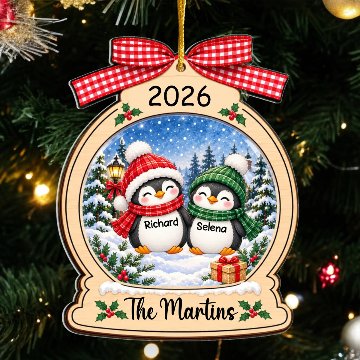 Penguin Family Christmas - Personalized Acrylic Ornament, Penguin Christmas Home Decor