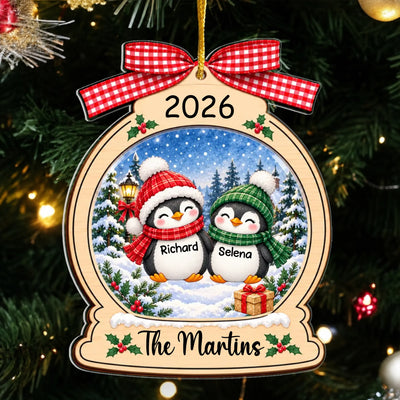 Penguin Family Christmas - Personalized Acrylic Ornament, Penguin Christmas Home Decor