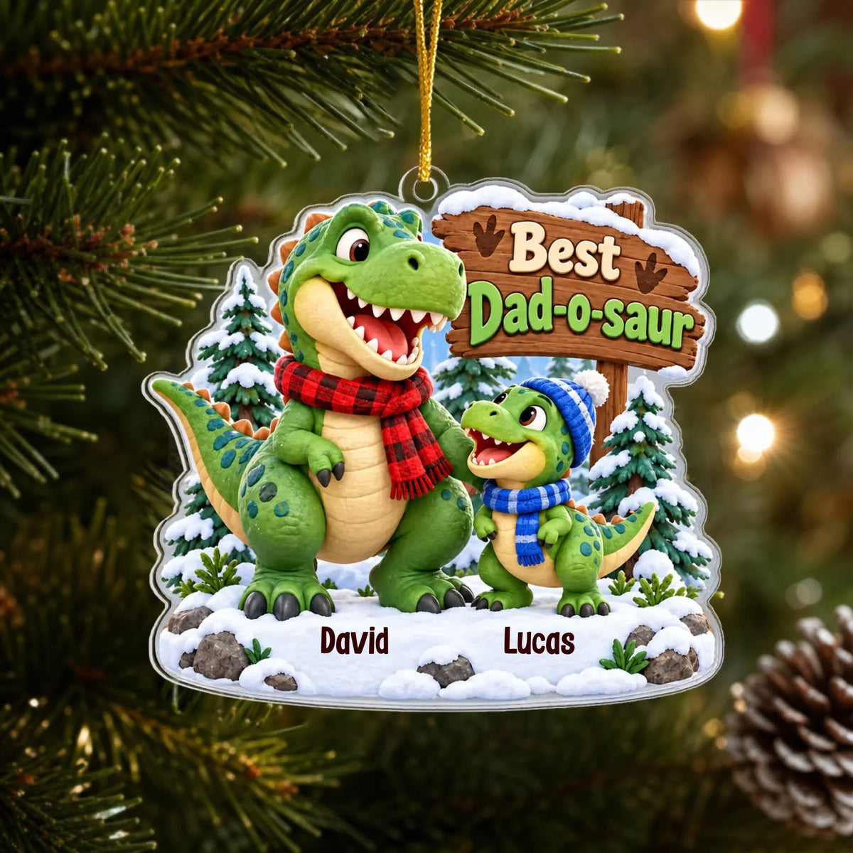 Best Dad-o-saur - Personalized Acrylic Ornament, Daddy And Baby Dinosaur Christmas Ornament For Dad