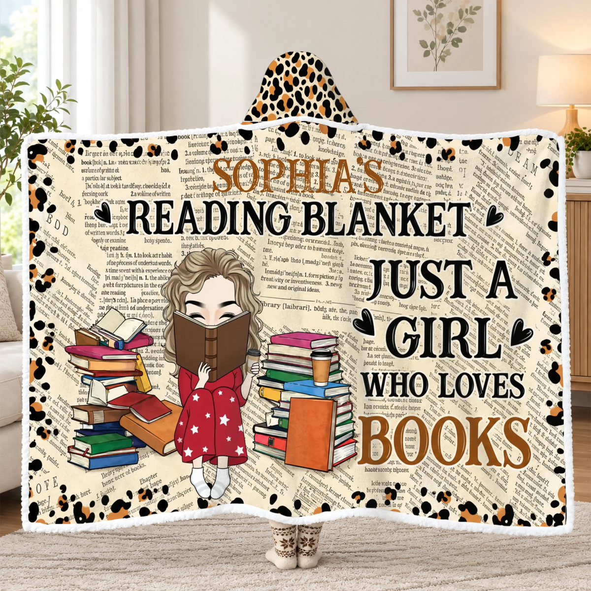 Bookworm Who Loves Book - Personalized Wearable Hooded Blanket, Custom Name Cozy Throw Blanket, Gift for Book Lovers