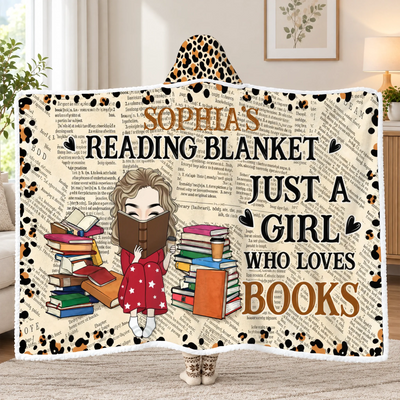 Bookworm Who Loves Book - Personalized Wearable Hooded Blanket, Custom Name Cozy Throw Blanket, Gift for Book Lovers
