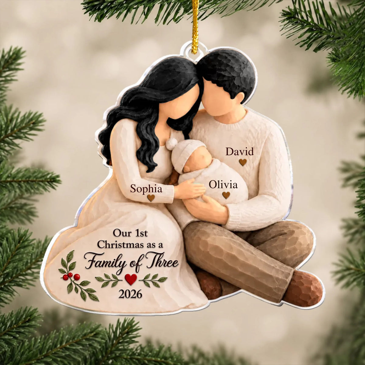 Cozy First Christmas Family - Personalized Acrylic Ornament, Custom Name Family Christmas Ornament, Christmas Keepsake