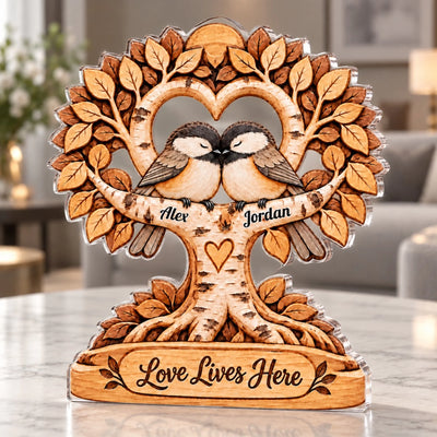 Love Still Here - Personalized Acrylic Plaque, Custom Name Couple Birds Acrylic Plaque, Gift for Couple