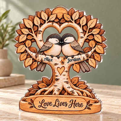 Love Still Here - Personalized Acrylic Plaque, Custom Name Couple Birds Acrylic Plaque, Gift for Couple