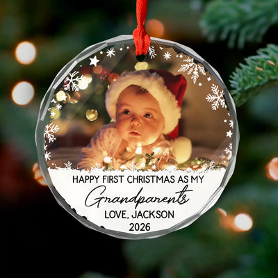 Our First Christmas With You - Personalized Glass Ornament, Custom Baby Photo Ornament, Custom Name and Year Ornament