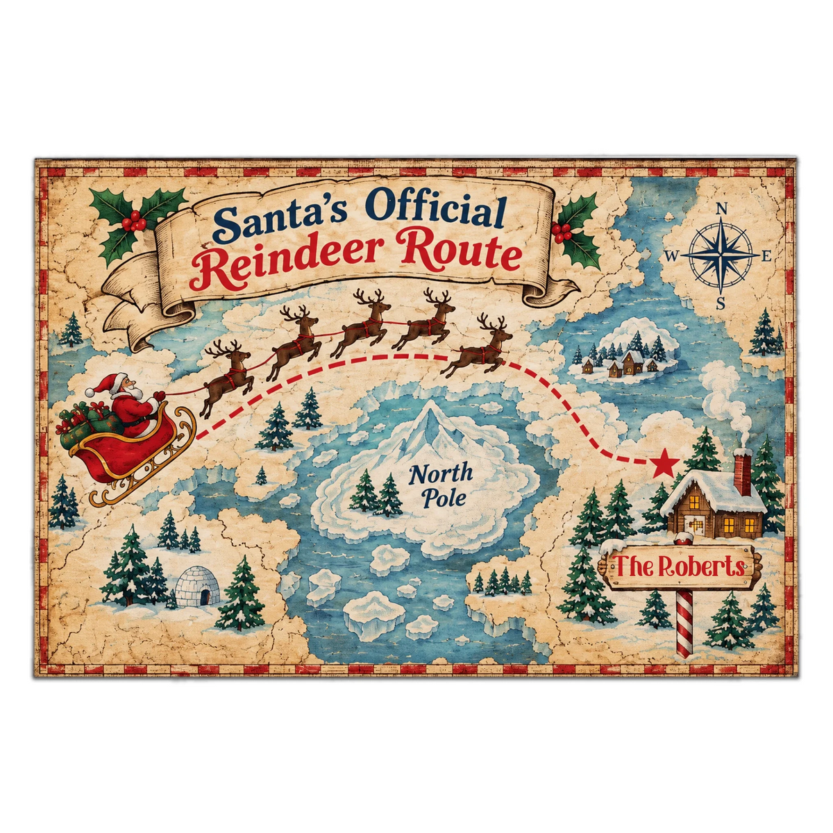 Santa's Official Reindeer Route - Personalized Doormat, Family Christmas Gift, Christmas Home Decor
