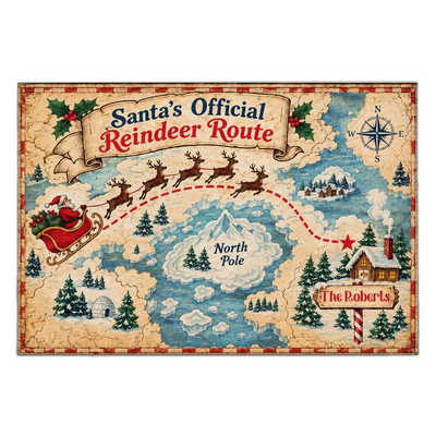 Santa's Official Reindeer Route - Personalized Doormat, Family Christmas Gift, Christmas Home Decor