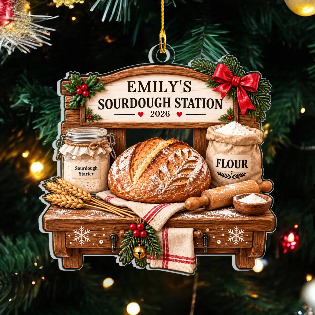 Sourdough Station - Personalized Acrylic Ornament, Custom Name Bread Baker Starter Keepsake, Baking Lover Gift