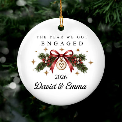 Love Couple The Year We Got Engaged - Personalized Ceramic Ornament, Gift For Couple, Engagement Christmas Ornament 2026
