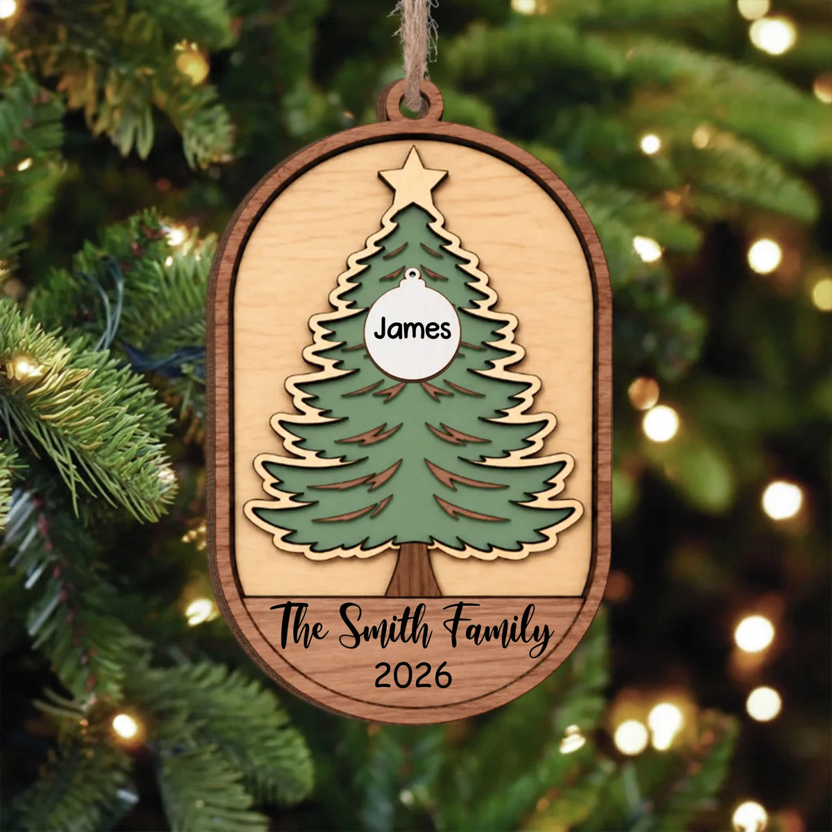 Our Family Grows With Love – Personalized Wooden Ornament, Christmas Tree Ornament