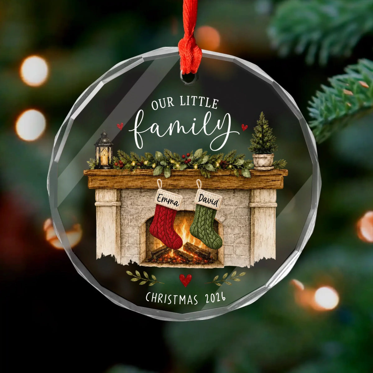 Our Little Family - Personalized Glass Ornament, Gift For Family, Custom Stocking Names &amp; Pets