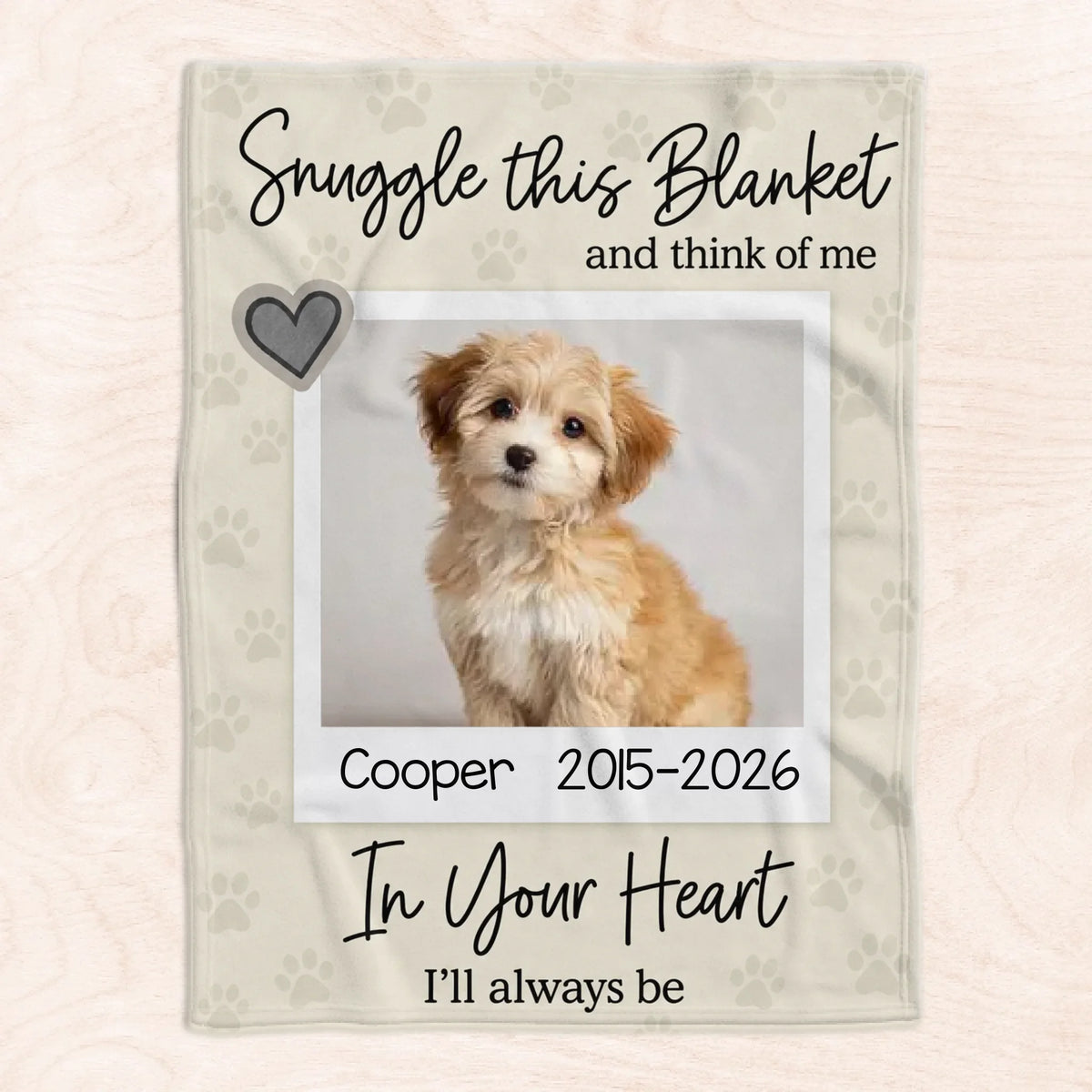 In Your Heart I'll Always Be- Personalized Blanket, Custom Pet Loss Keepsake, Pet Memory Gift, In Loving Memory Blanket